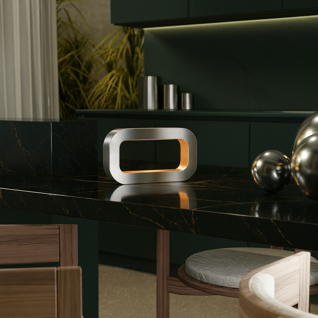 Silver Finish Handcrafted Oak Rotatable Rectangular Wooden Lamp