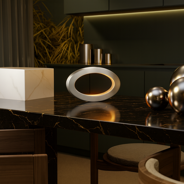 Silver Finish Handcrafted Oak Rotatable Wooden Oval Lamp