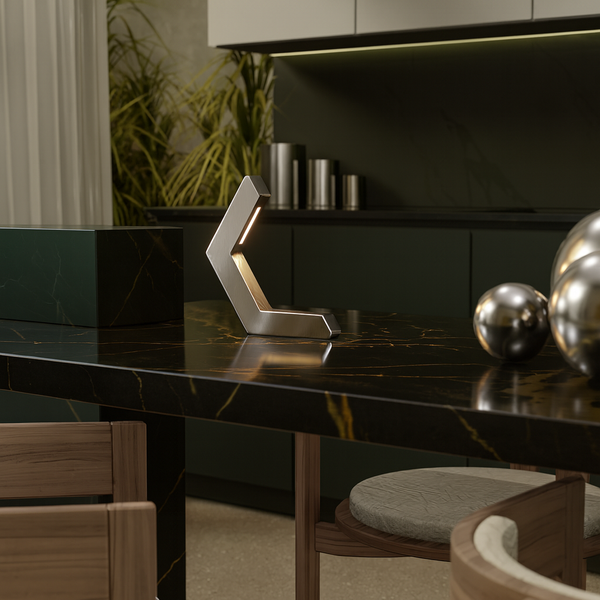 Silver Finish Handcrafted Oak Geometric LED Lamp