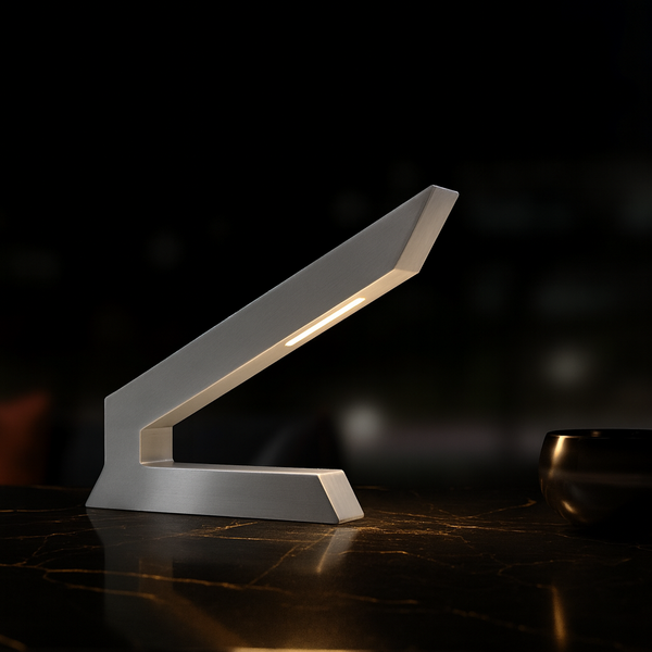 Silver Finish Handcrafted Oak Angular Wooden Lamp