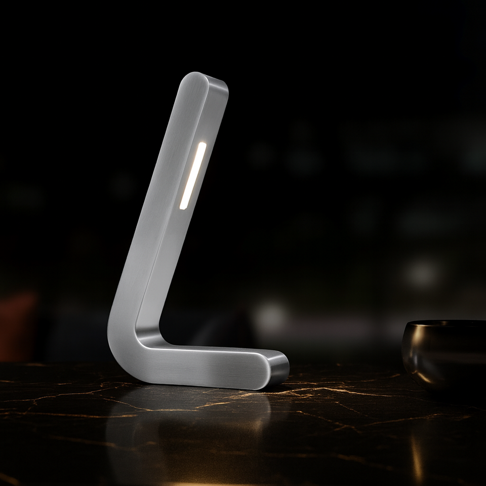 Silver Finish Oak Handcrafted L-Shaped Wooden Lamp