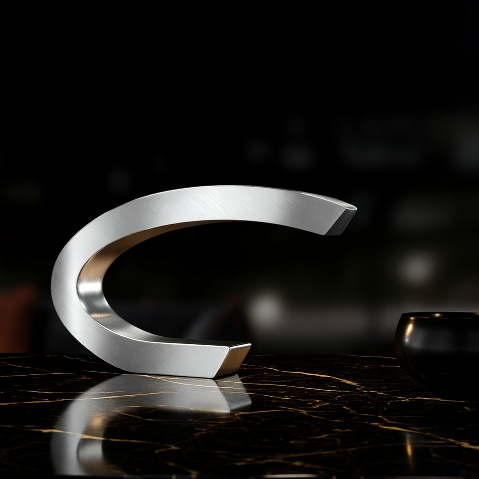 Silver Finish Oak C-shaped Curved Wood Lamp