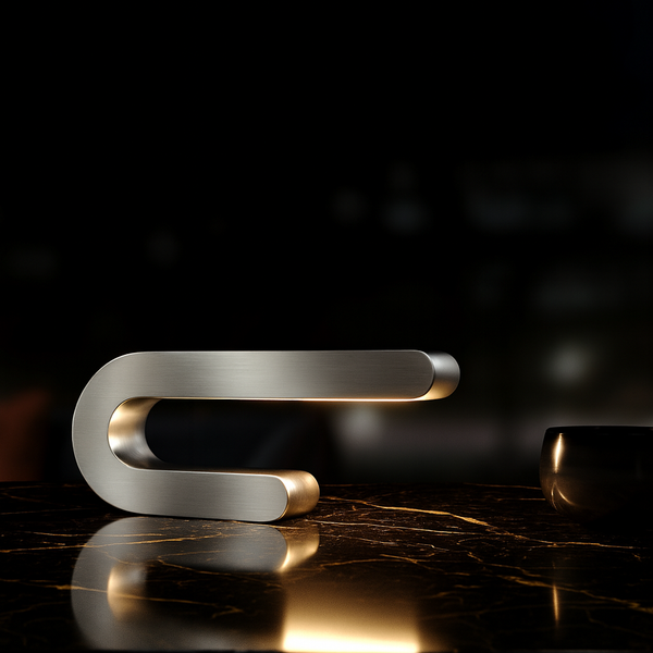 Silver Finish Handcrafted Oak U-Shape Curved Lamp