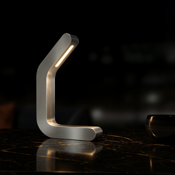 Silver Finish Handcrafted Oak Curved Wooden LED Lamp