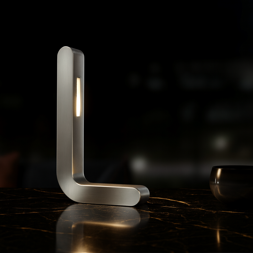 Silver Finish Handcrafted Oak L-Shaped Wooden LED Lamp