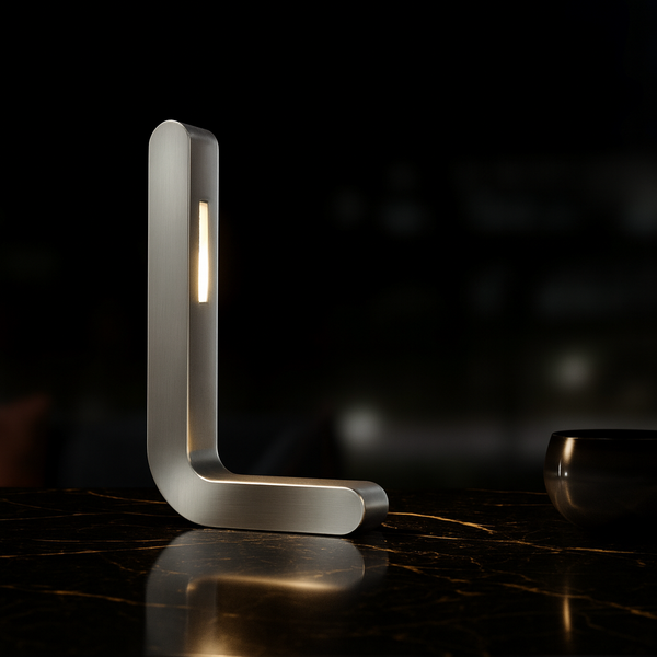 Silver Finish Handcrafted Oak L-Shaped Wooden LED Lamp