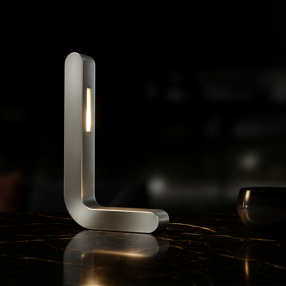 Silver Finish Handcrafted Oak L-Shaped Wooden LED Lamp