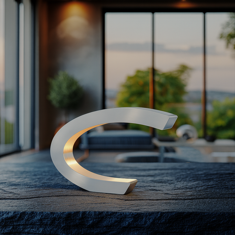 Silver Finish Oak C-shaped Curved Wood Lamp