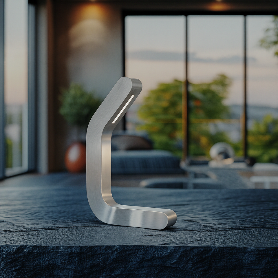 Silver Finish Handcrafted Oak Curved Wooden LED Lamp