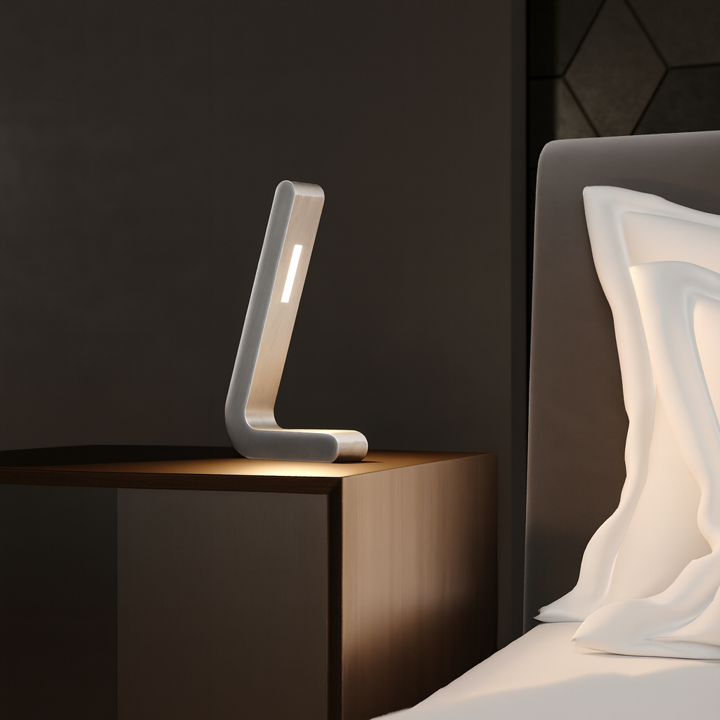 Silver Finish Oak Handcrafted L-Shaped Wooden Lamp