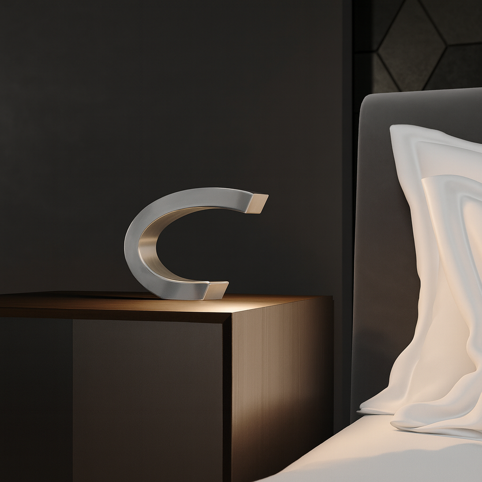 Silver Finish Oak C-shaped Curved Wood Lamp