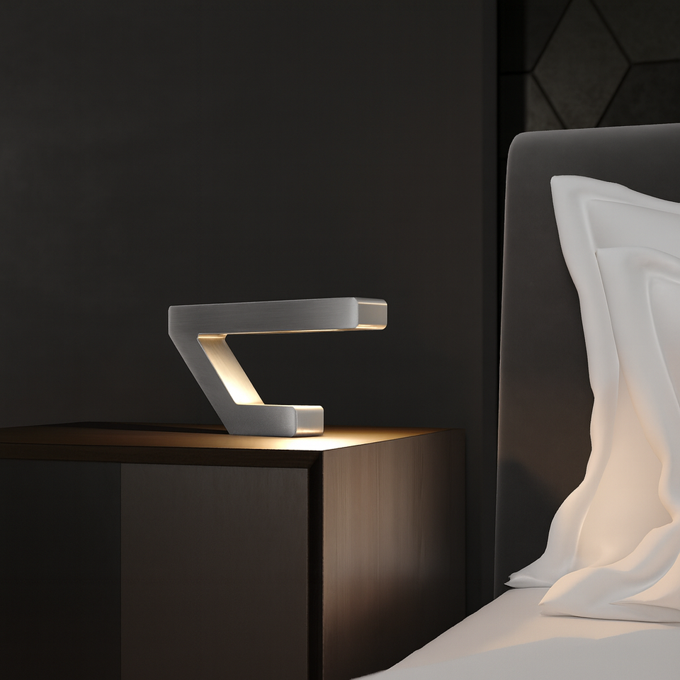 Silver Finish Handcrafted Oak Wooden Geometric Lamp