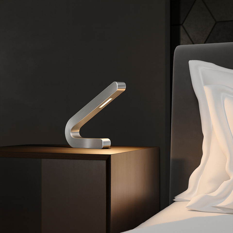 Silver Finish Handcrafted Oak Angled Wooden Lamp