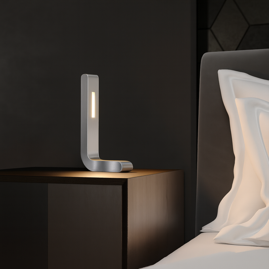 Silver Finish Handcrafted Oak L-Shaped Wooden LED Lamp