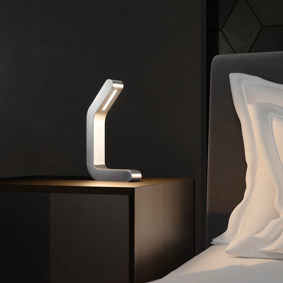 Silver Finish Handcrafted Oak Curved Wooden LED Lamp