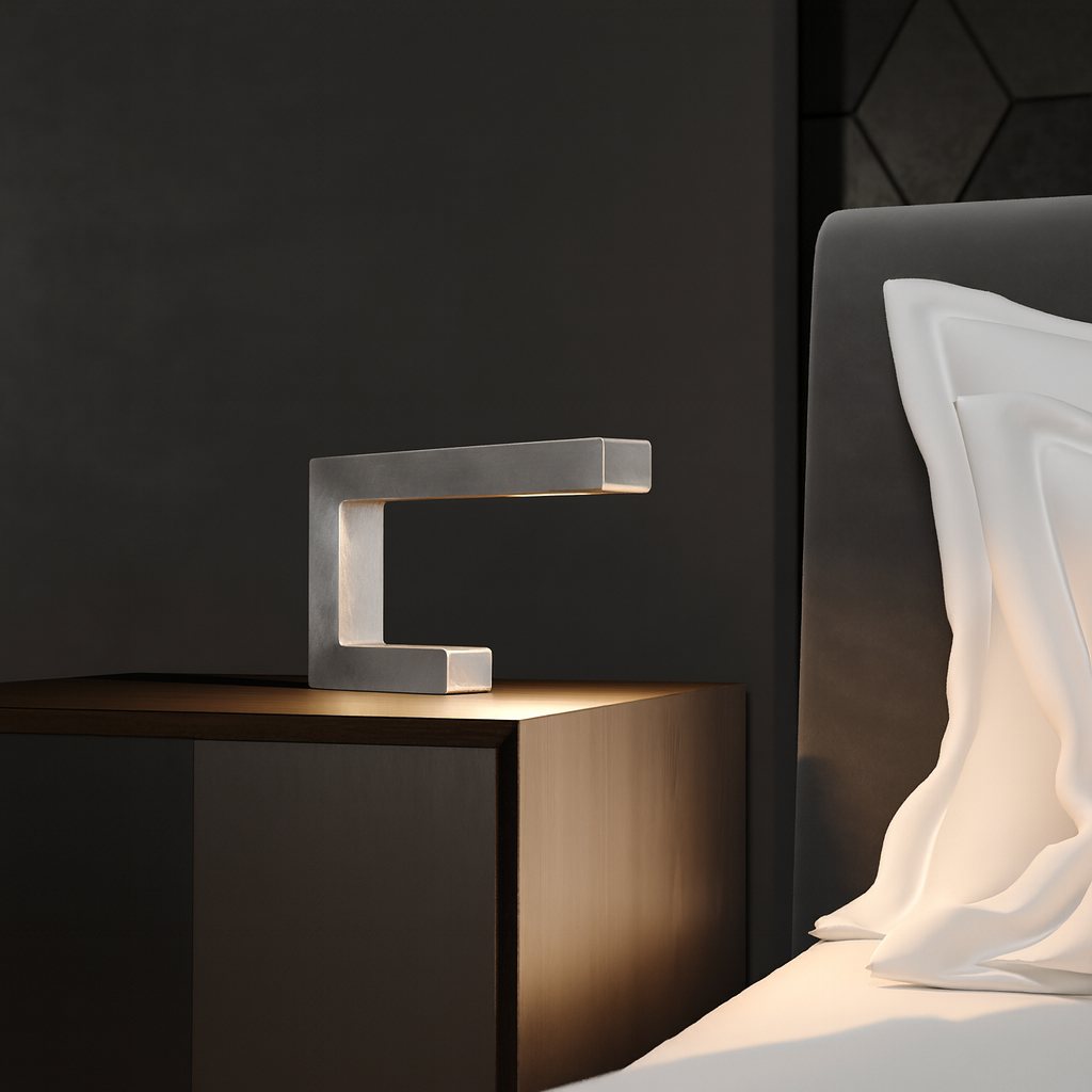 Silver Finish Handcrafted Oak C-Shaped Wooden Lamp