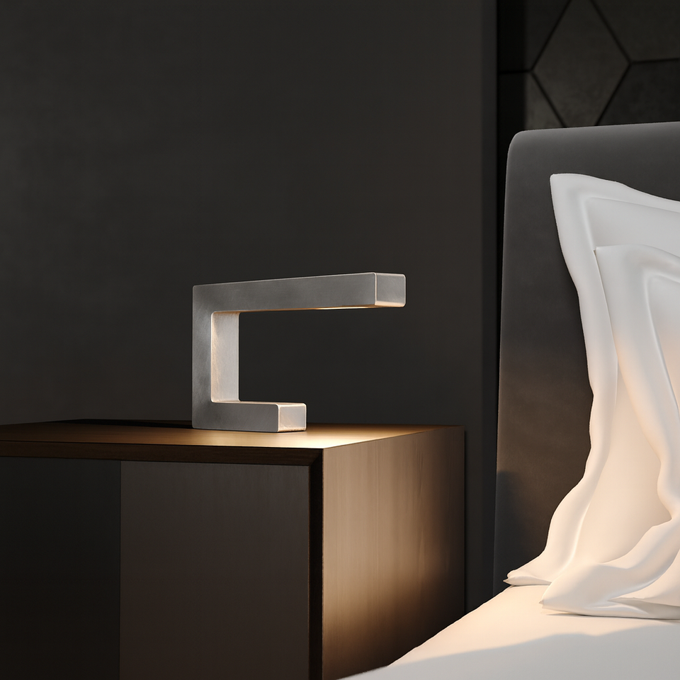 Silver Finish Handcrafted Oak C-Shaped Wooden Lamp