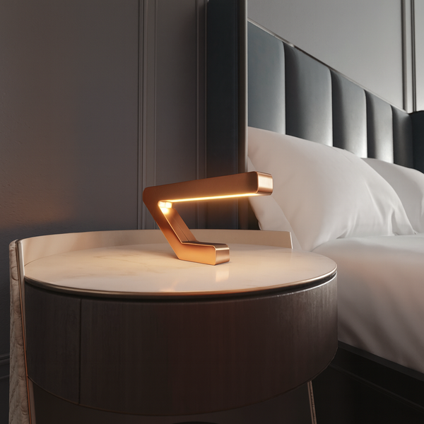 Copper Finish Handcrafted Oak Geometric Wooden Lamp