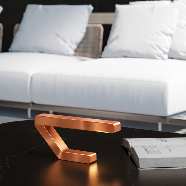 Copper Finish Handcrafted Oak Geometric Wooden Lamp