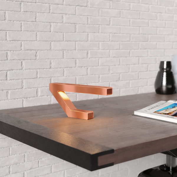 Copper Finish Handcrafted Oak Geometric Wooden Lamp