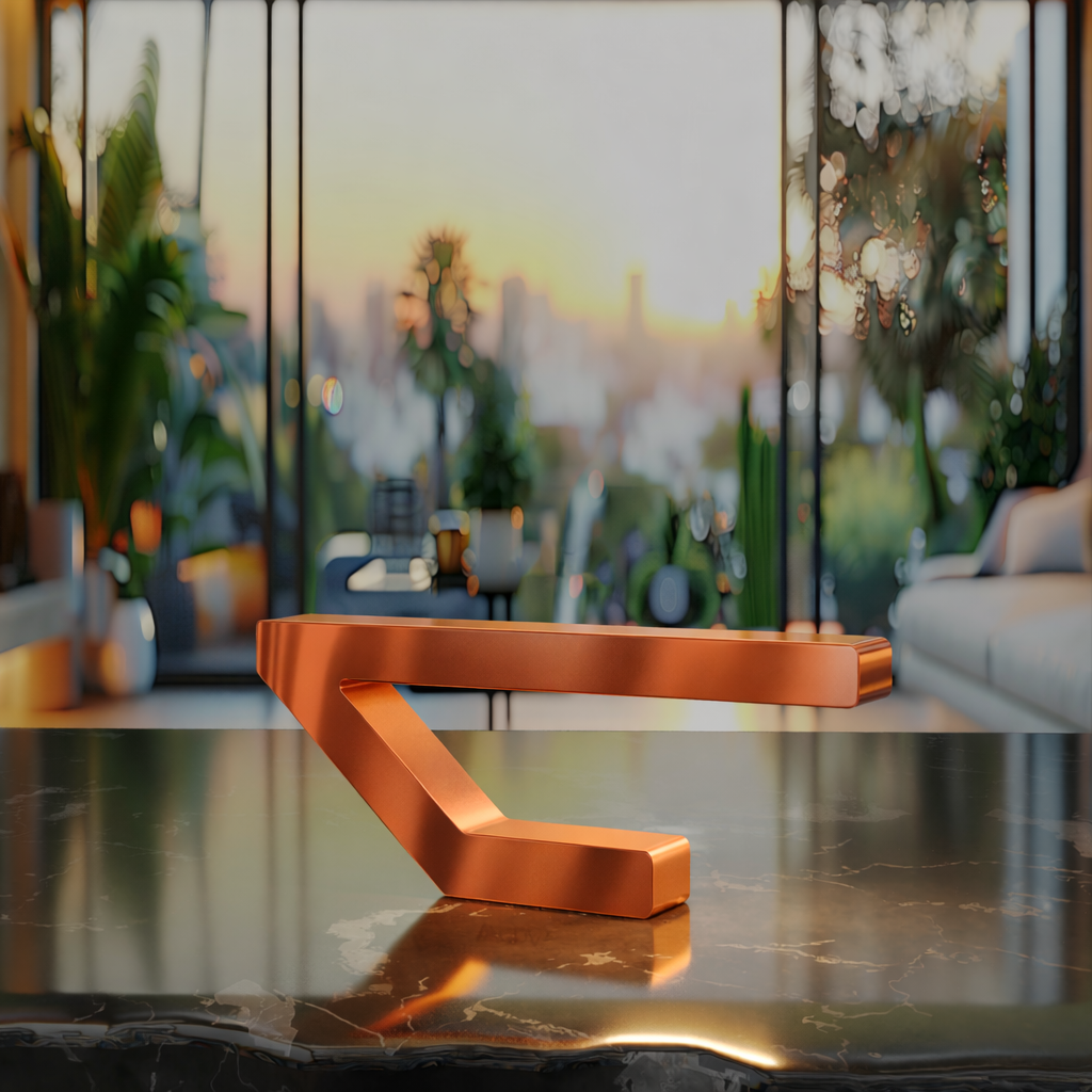 Copper Finish Handcrafted Oak Geometric Wooden Lamp