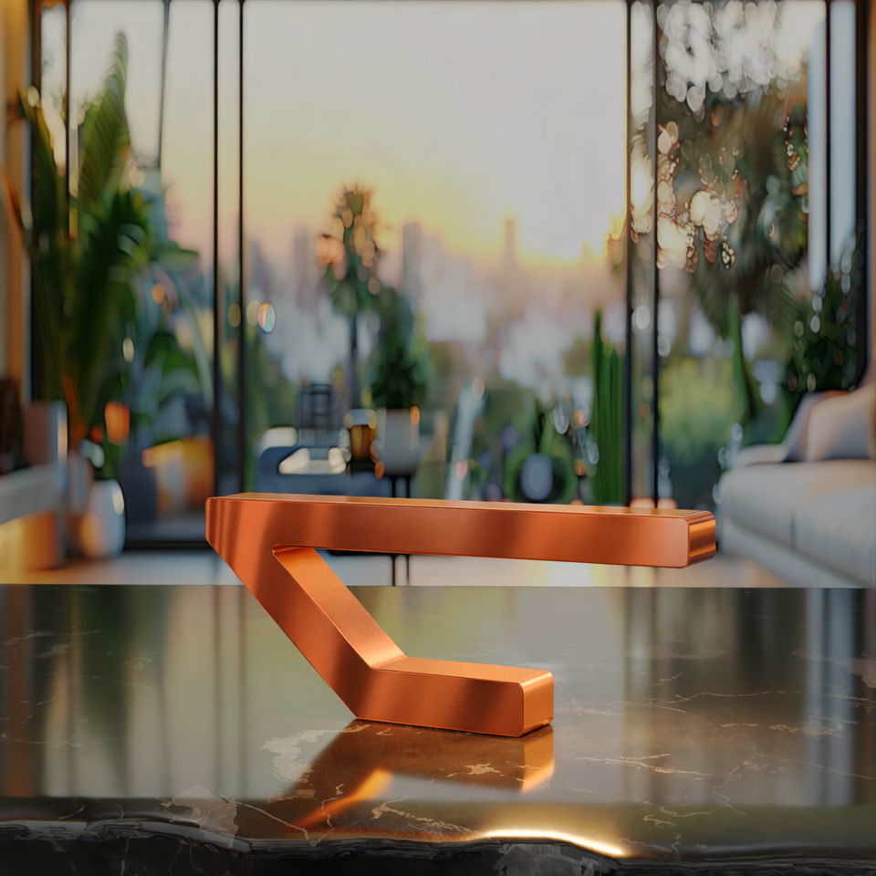 Copper Finish Handcrafted Oak Geometric Wooden Lamp