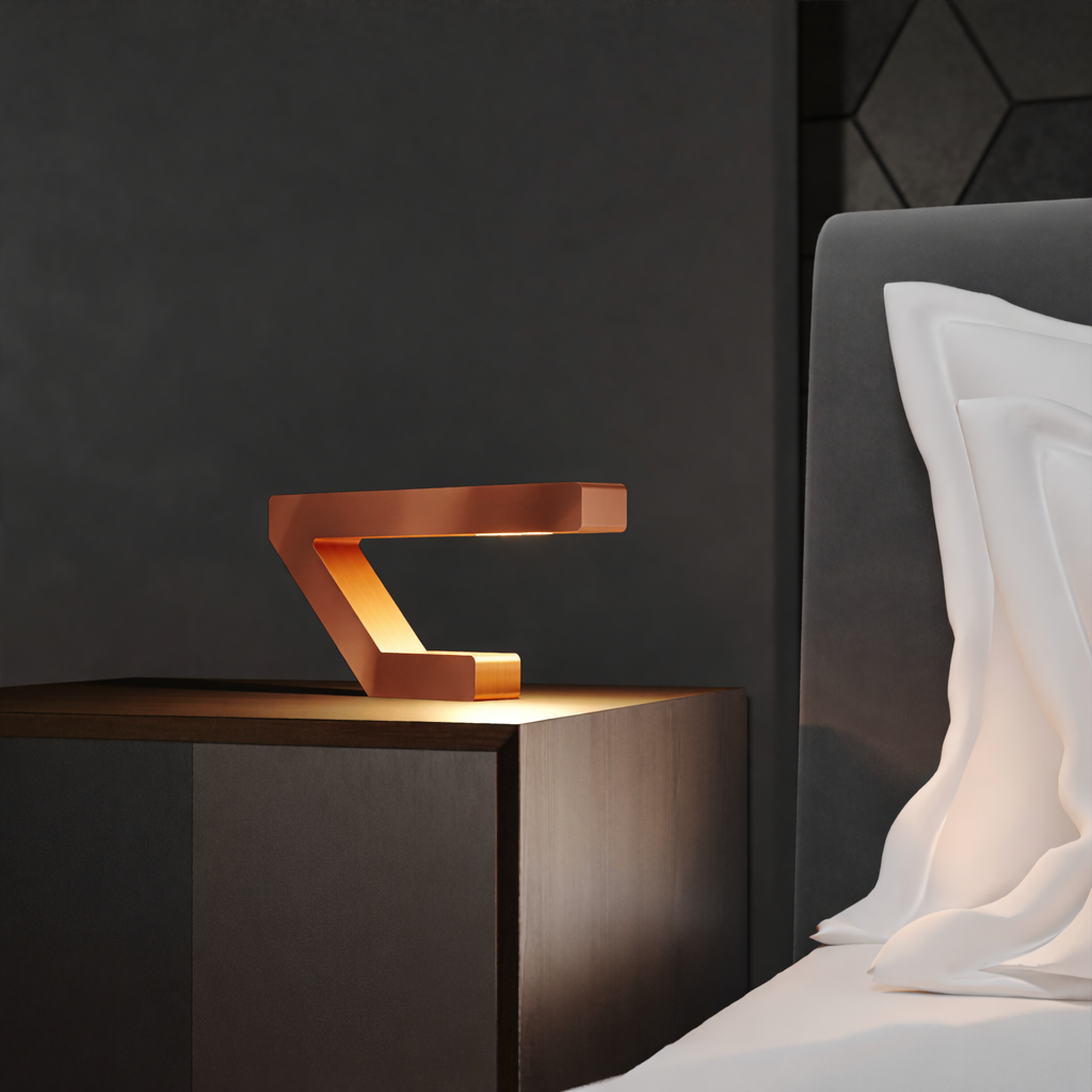 Copper Finish Handcrafted Oak Geometric Wooden Lamp