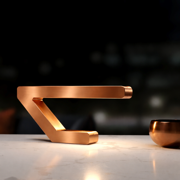 Copper Finish Handcrafted Oak Geometric Wooden Lamp