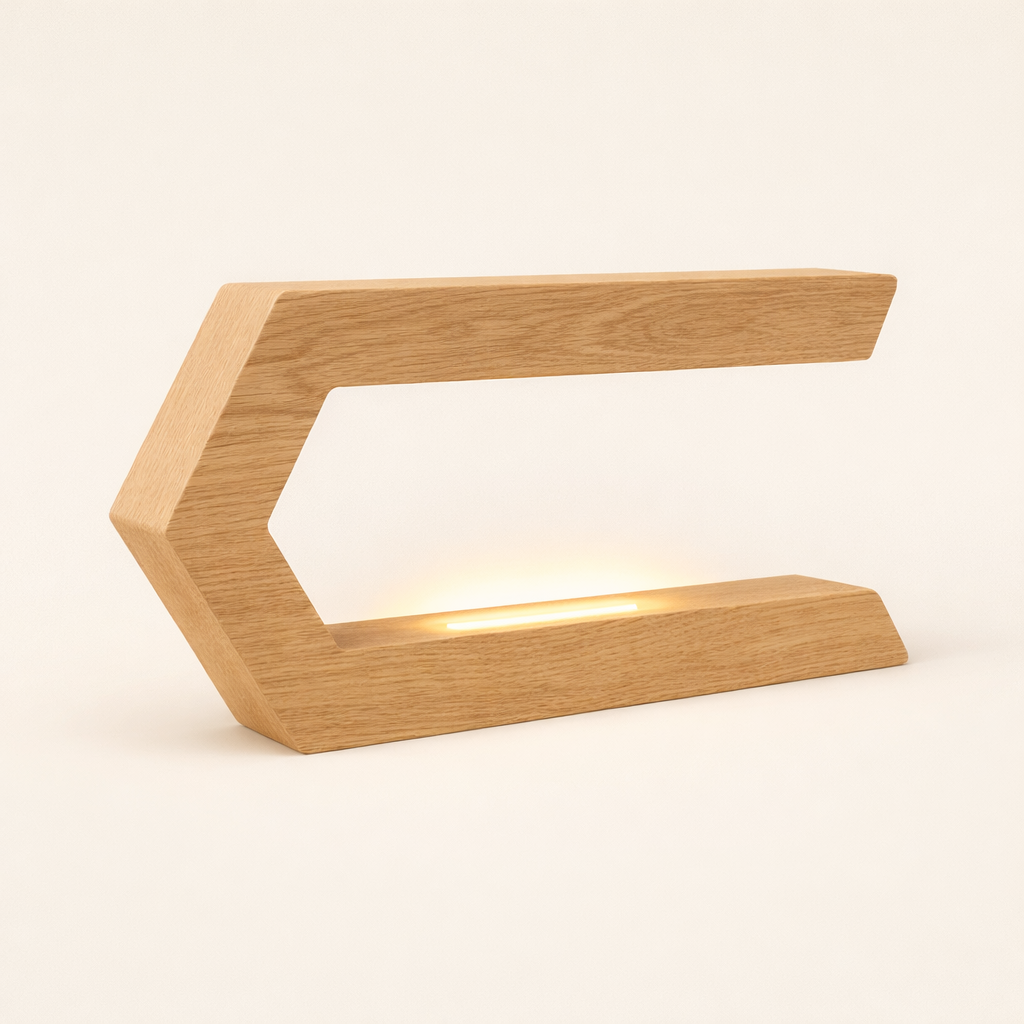 Handcrafted Oak Rotatable C-Shaped Wooden LED Lamp