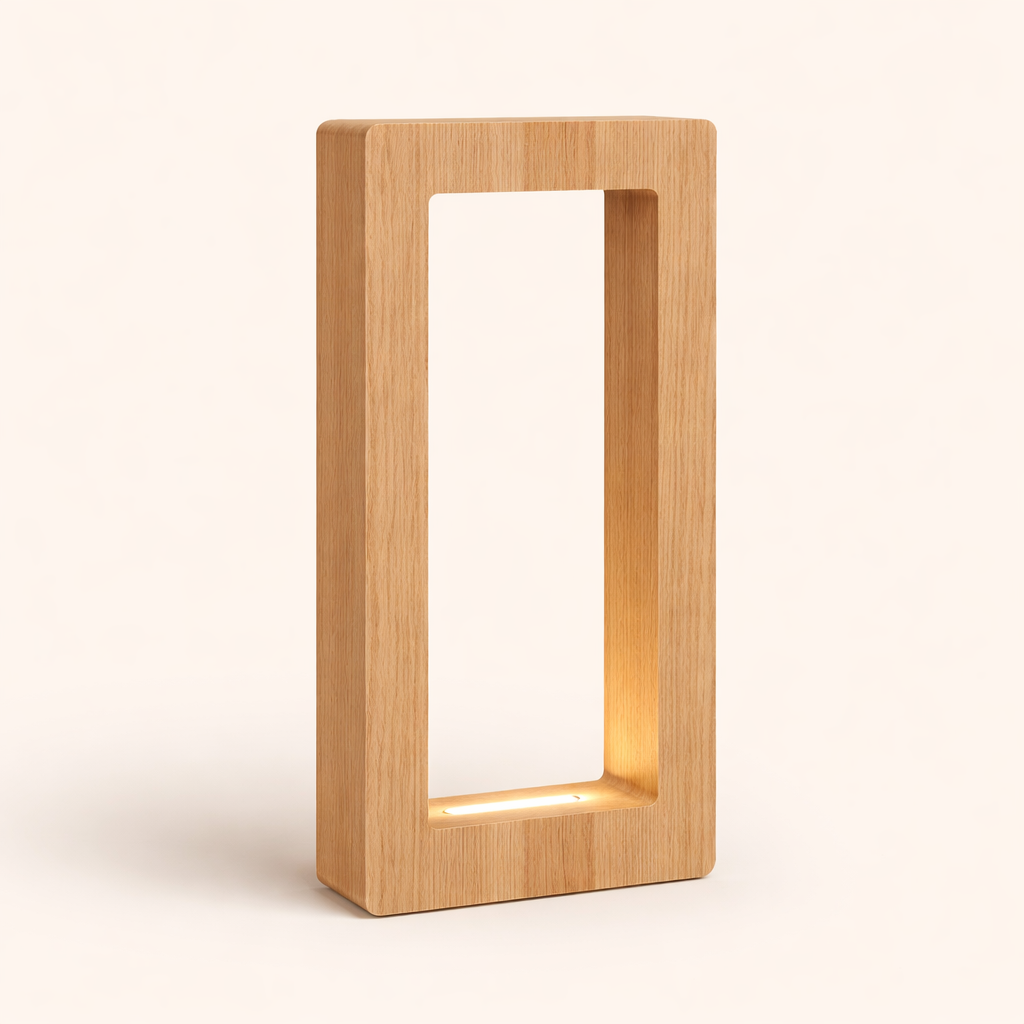 Handcrafted Oak Rotatable Rectangular Wooden LED Lamp