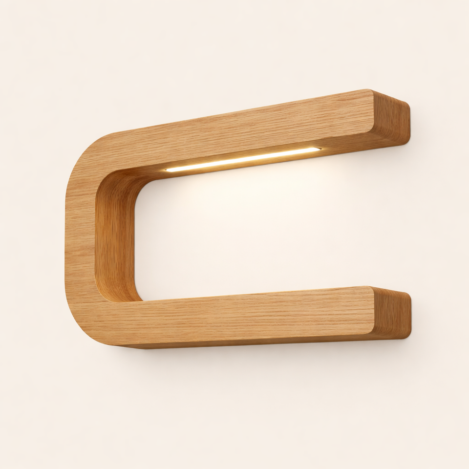 Handcrafted Oak Rotatable U-Shape Curved Lamp