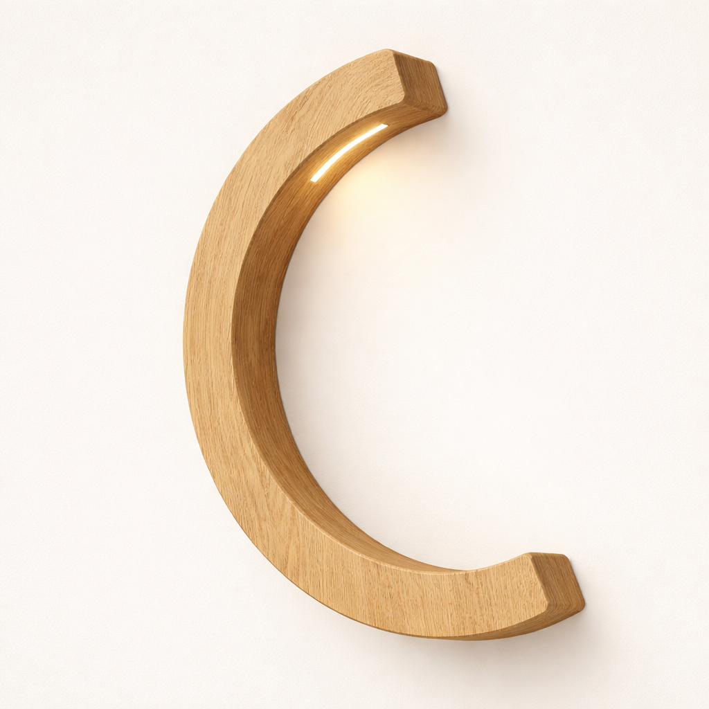 Handcrafted Oak C-Curved Wooden Desk Lamp
