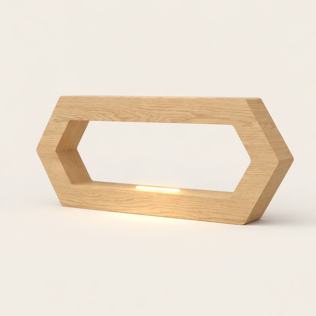 Handcrafted Oak Rotatable Hexagon LED Lamp