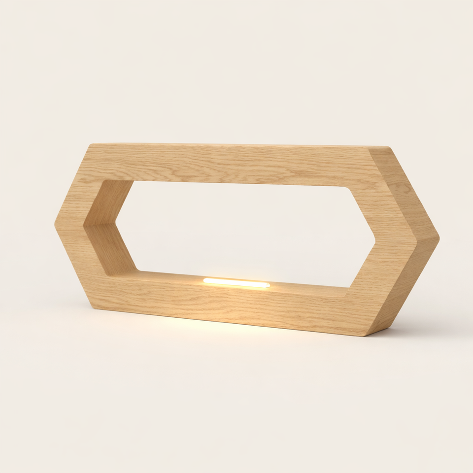 Handcrafted Oak Rotatable Hexagon LED Lamp