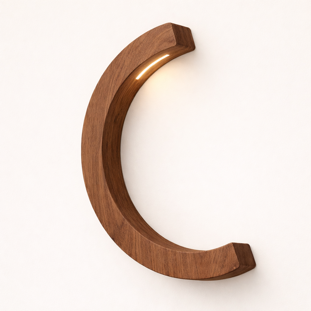 Handcrafted Walnut C Curved Wooden Desk Lamp