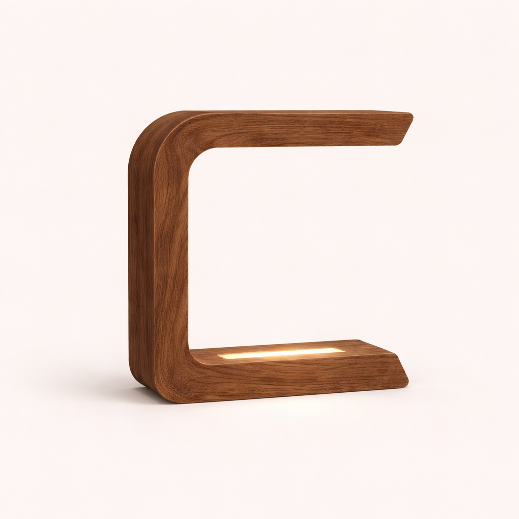 Geometric Walnut Rotatable Wooden Lamp, Designer Desk Lamp