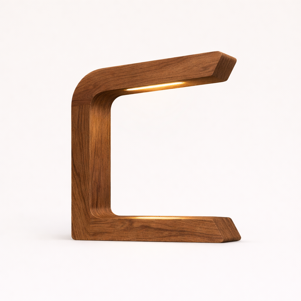 Geometric Walnut Rotatable Wooden Lamp, Designer Desk Lamp