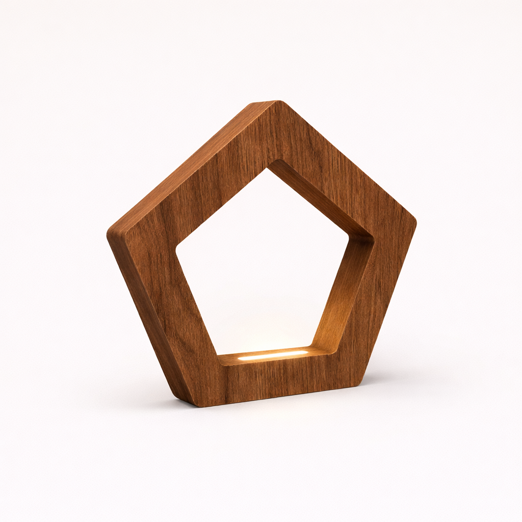 Handcrafted Walnut Pentagon Wooden LED Lamp