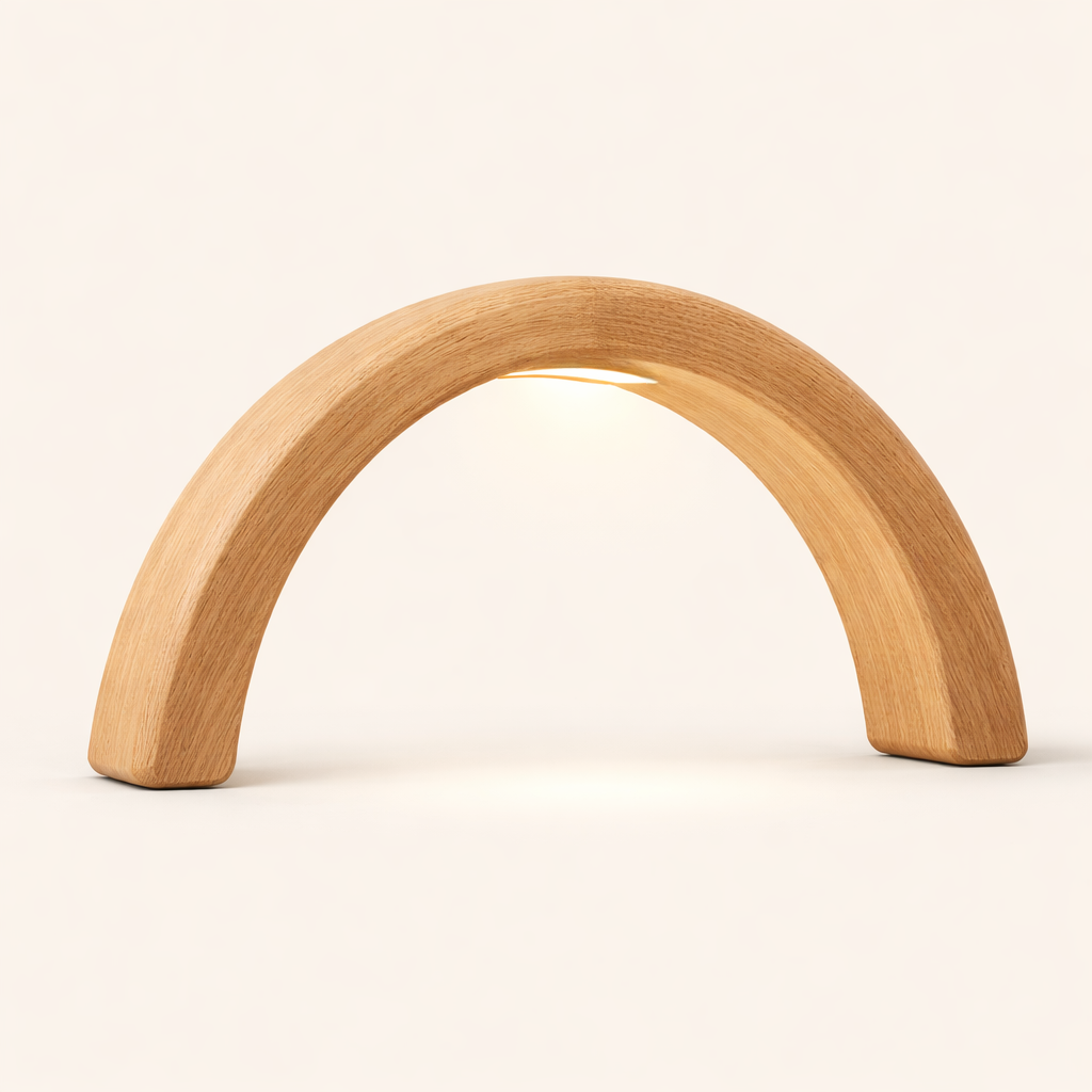 Oak Arc-Curved Contemporary Wooden Desk Lamp
