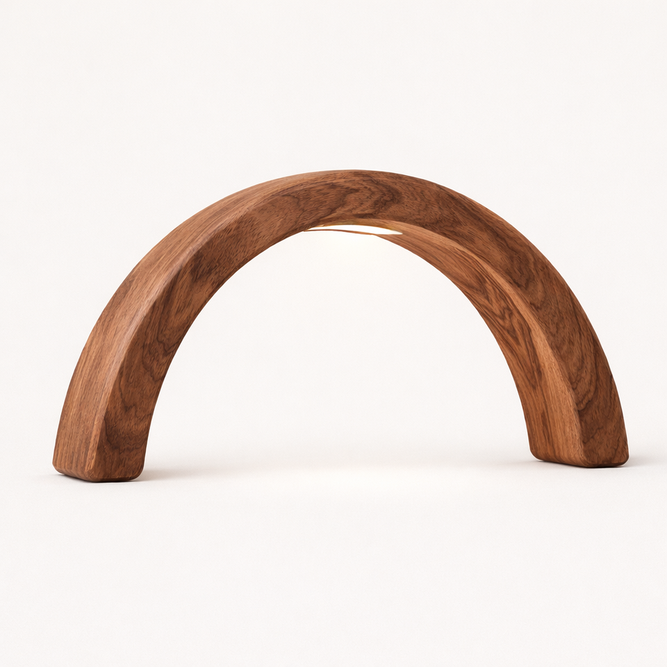 Walnut Arc-Shaped Contemporary Wooden Desk Lamp for Home