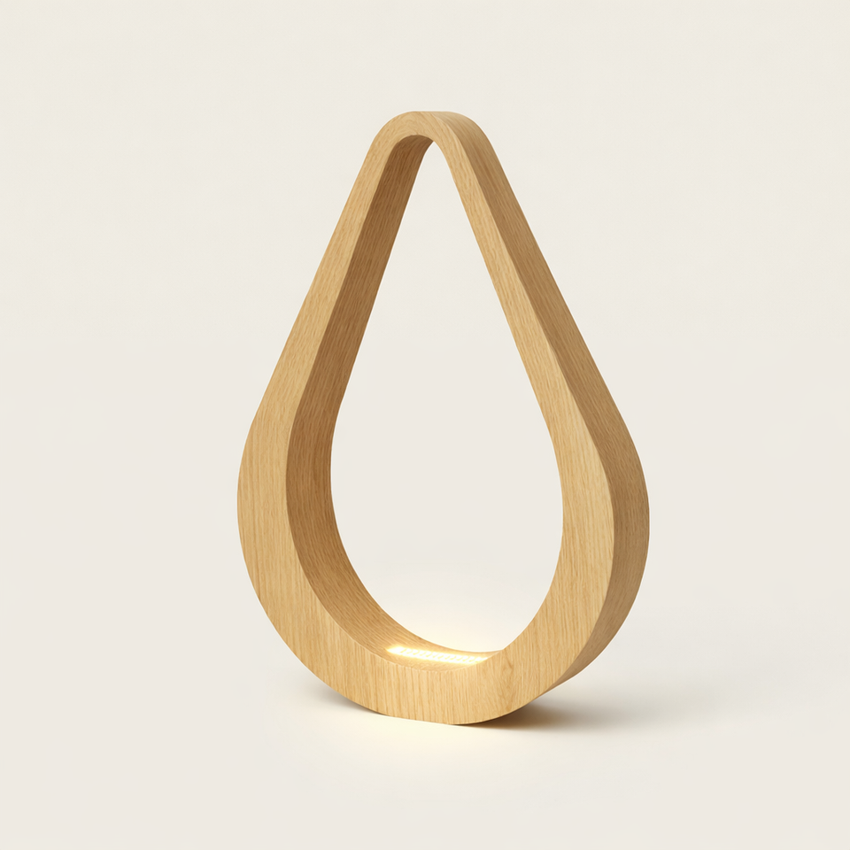 Contemporary Handcrafted Oak Teardrop Shaped Wooden Lamp