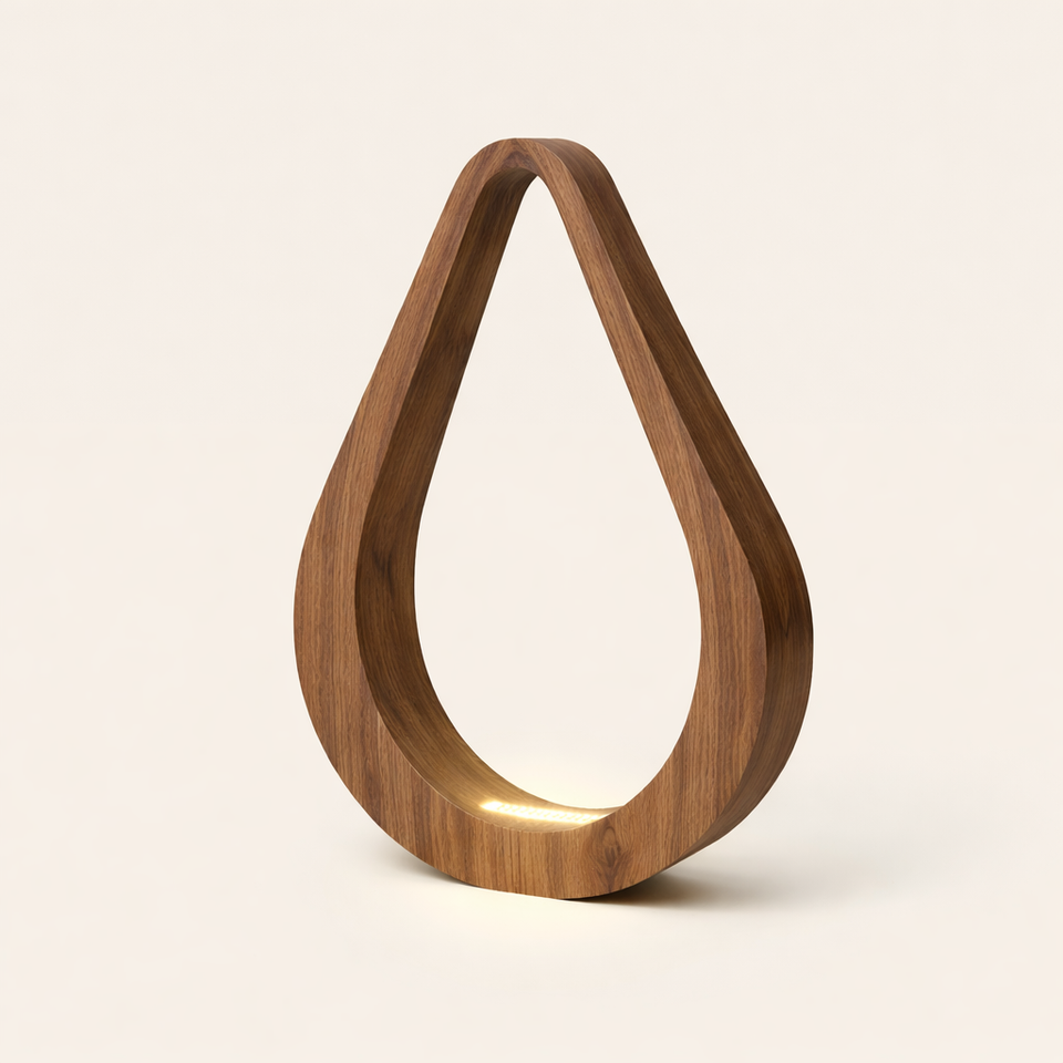 Handcrafted Walnut Teardrop Shaped LED Wooden Desk Lamp