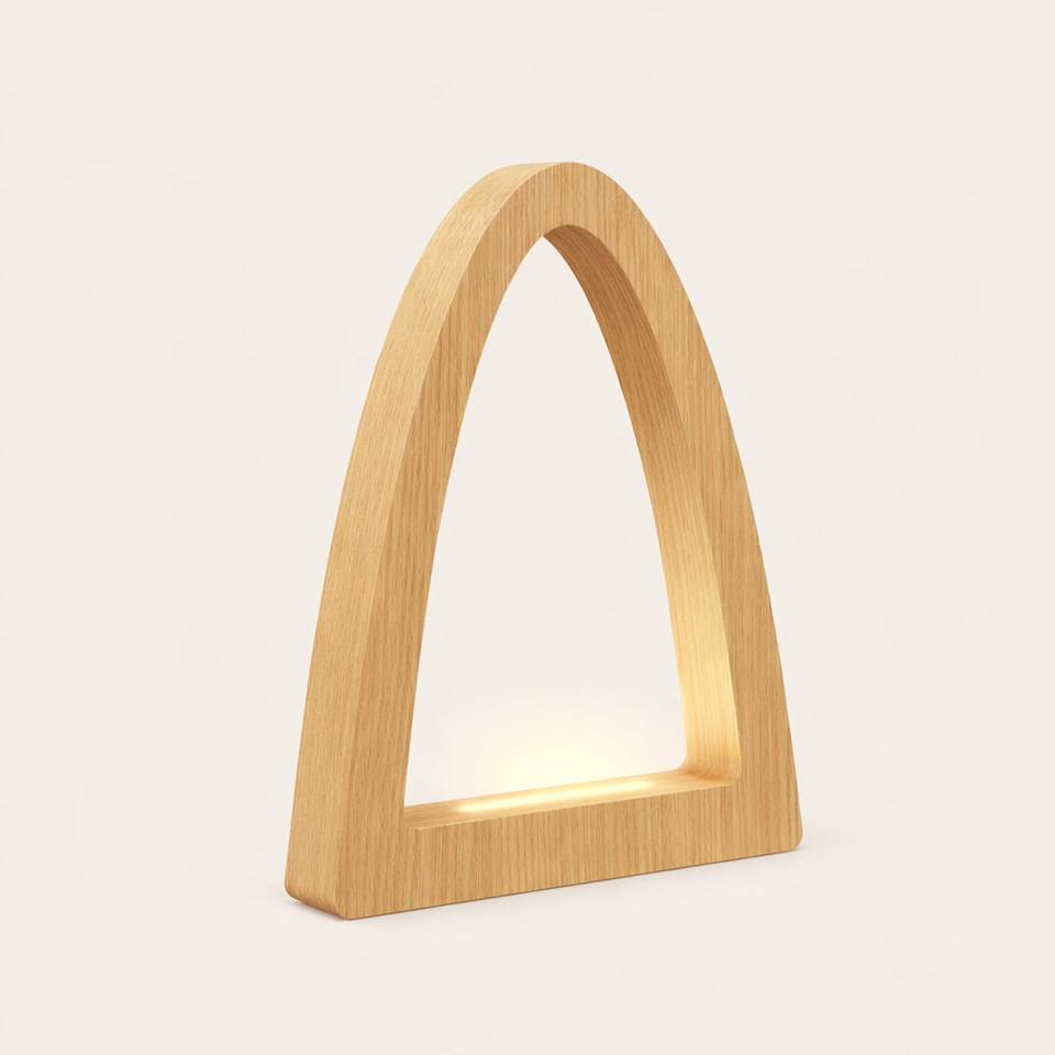 Handcrafted Oak Arch Curved Wooden Desk Lamp