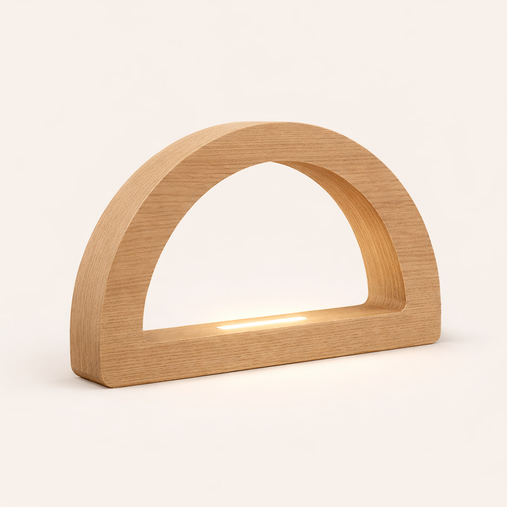 Oak Arc-Curved Contemporary Wooden Desk Lamp for Home