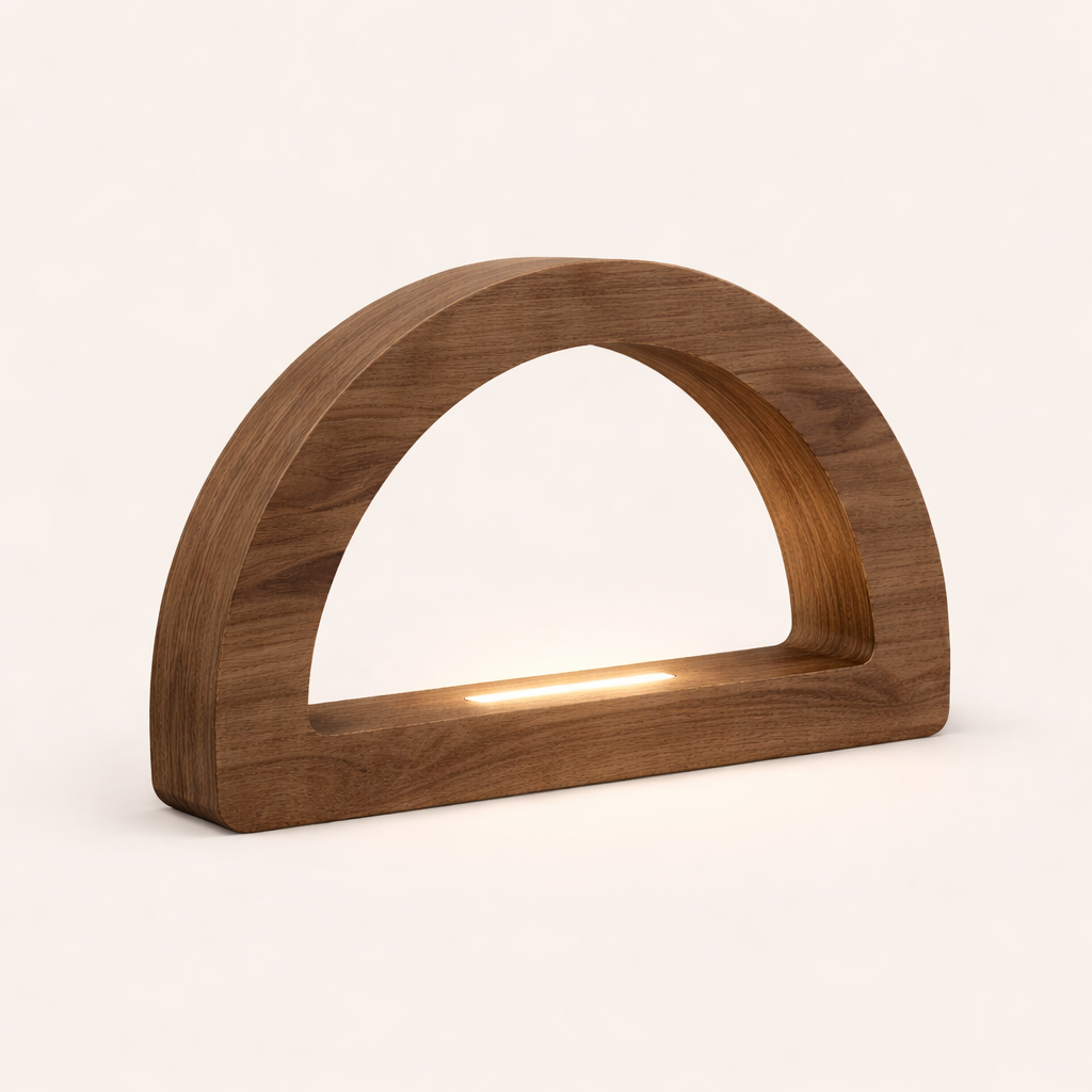 Walnut Arc-Shaped Contemporary Wooden Desk Lamp for Home