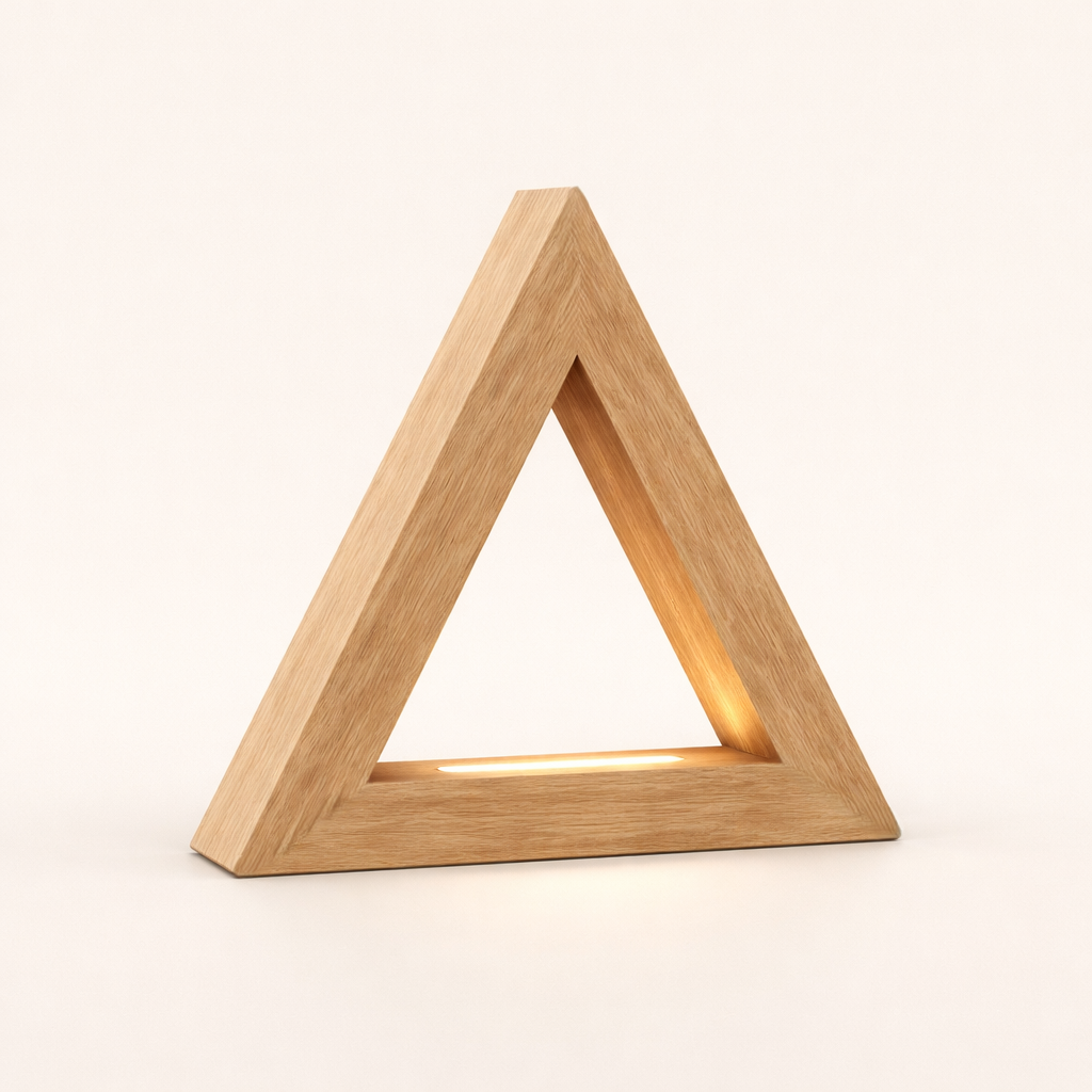 Handcrafted Oak Тriangular LED Lamp for Modern Interiors