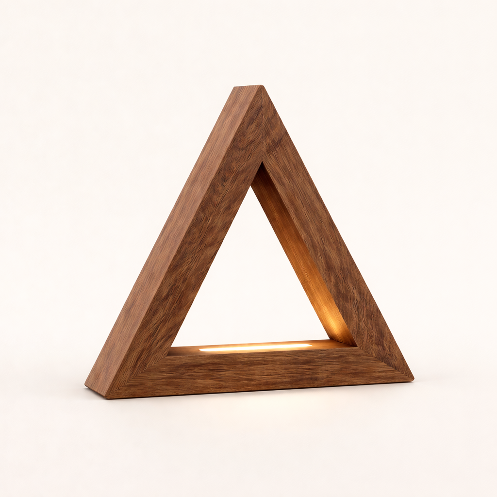 Handcrafted Walnut Triangular LED Lamp for Interiors
