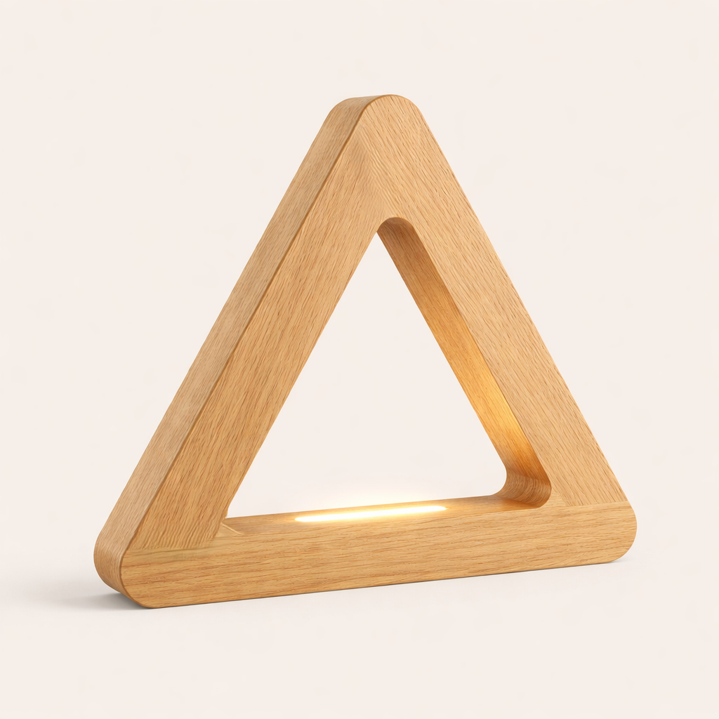 Handcrafted Oak Тriangular LED Lamp for Modern Interiors
