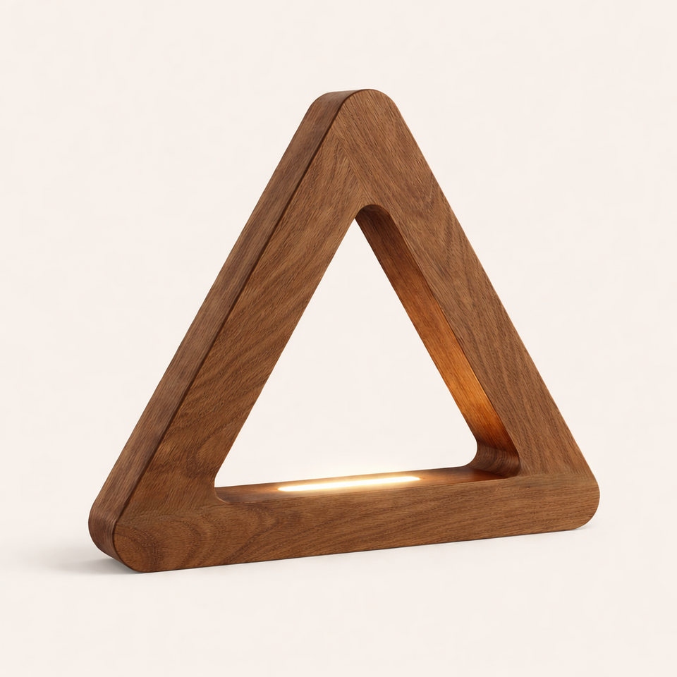 Handcrafted Walnut Triangular LED Lamp for Interiors