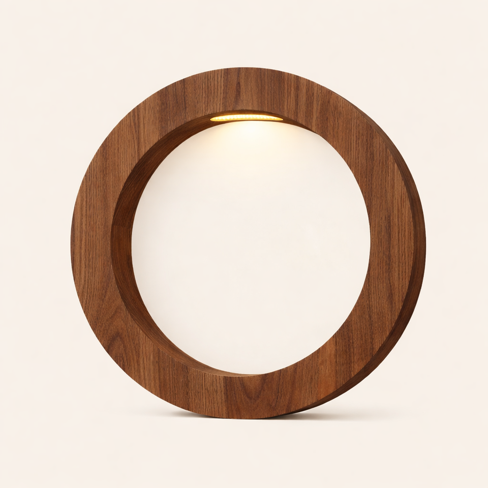 Handcrafted Walnut Rotatable Circle LED Wooden Desk Lamp